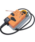 Rock Solid Ac Dc 24 Volt Modulating Damper Actuator With Real Time Position Feedback For Hvac Airflow Control, orange housing and wiring.