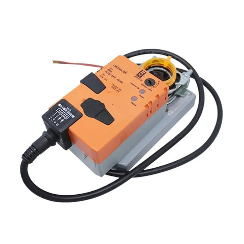 Rock Solid Ac Dc 24 Volt Modulating Damper Actuator With Real Time Position Feedback For Hvac Airflow Control, orange housing and wiring.