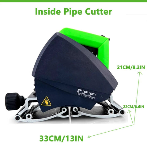 No Nonsense Heavy Duty Electric Pipe Cutter Machine For Steel Copper Stainless Steel And Pvc Plumbing Slick Burr Finish Portable Hand Held Multi Material Cutting Tool With Adjustable Speed Knob Job Site Beast side view with measurements