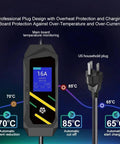 No Brainer Plug And Play Portable EV Charger With GB/T Connector And NEMA 5 15 Household Plug, LCD screen displaying 16A and temperature details.