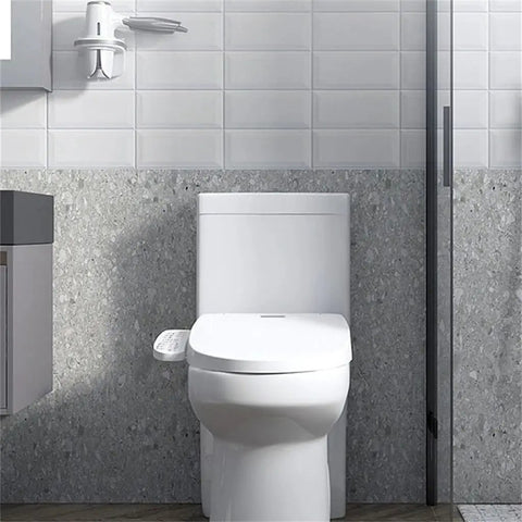 Top Shelf Electric Toilet Seat Warmer With Constant Temp Heat And Fast Bidet Spray installed on a modern toilet in a stylish bathroom.
