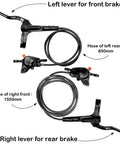 MT200 Hydraulic Brake Set For Mountain Bikes With 2 Piston Calipers Left Front 850mm Right Rear 1550mm Lines Display