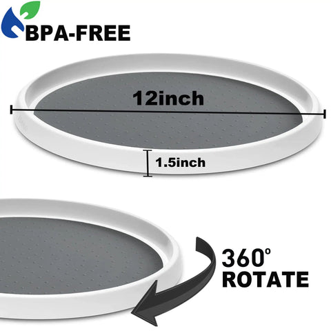 Set Of Two 12 Inch Non Skid Lazy Susan Organizer Smooth Spinning Turntable For Pantry Cabinet Kitchen Storage showing 12 inch rotating platform with grippy base.
