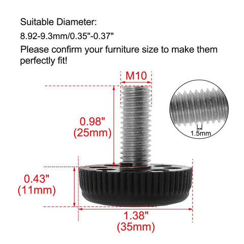 4 Pack M10 Adjustable Leveling Feet Screw On Floor Protectors For Home Furniture Legs Desks Tables And Sofas, 25mm Thread Length, 35x11mm Base, Easy Install.jpg