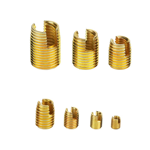 50Pcs Brass Tone Self Tapping Slotted Thread Inserts Kit For Quick Thread Repair No Pre Threading Needed Strong Tensile Strength And Vibration Resistant Easy To Use Thread Repair Tool Set. brass thread inserts, assorted sizes