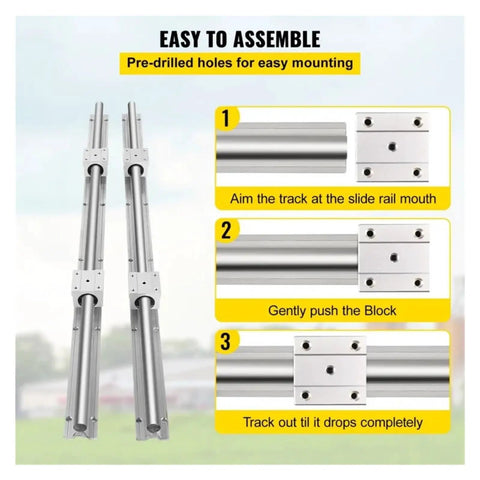 Linear Rail Set With Aluminum Guide And Two Blocks, SBR10/12 Compatible, 250mm To 1000mm Lengths, Smooth Low Friction Movement, High Rigidity For Reliable Long Hours Of Use Ideal For Precision Projects And Heavy Use, pre-drilled assembly steps