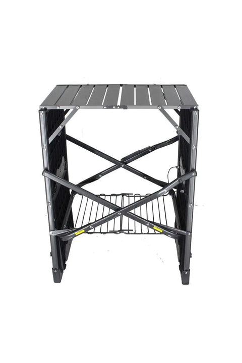 Slim Fold Cook Station Portable Folding Kitchen Table with heat resistant top and storage rack, ideal for outdoor cooking.