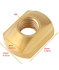 Solid M8 Brass Hydrofoil T Nuts For Water Sports Tracks 4 Pack Marine Grade Hardware 20X8mm 20X14mm close-up view.