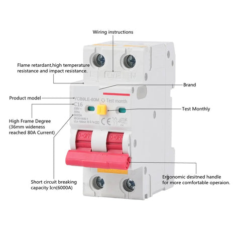 Pro Grade Heavy Duty Two Pole Residual Current Circuit Breaker With Ironclad 30mA Grounding And Overload Tripping Switch For Tough Residential Electrical Panels 230V 16 Amps with flame retardant casing.