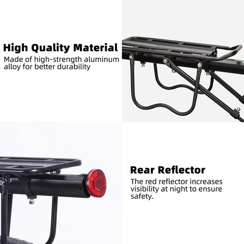 Rear Bike Rack With Quick Release Cargo Carrier For Mountain And City Bikes Beefed Up Aluminum Alloy Frame 55 Lb Capacity