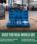 Bad Ass Nine Piece Mini Bearing Puller Separator Set Fits Gears Wheels Fittings Off Shafts For Auto Work Includes Beam Separator Jaw Thrust Screw Extension Rods Great For Quick Fixes And Heavy Duty Jobs Around Your Shop Get Yours Soon. Blue 9-piece steel bearing puller set in case, 30-50mm separator capacity for auto shaft repair