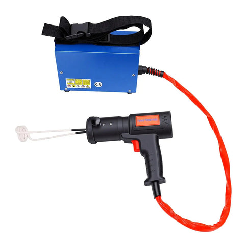 1500W Magnetic Induction Bolt Heater Eats Through Rusted Fasteners In Seconds With Four Coils, portable design with black handle and blue control box.