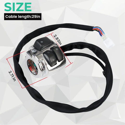 1 Inch Handlebar Switches And Wiring Harness For Harley Davidson, chrome design with measurements