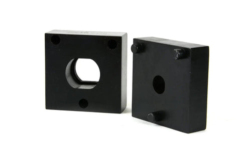 Double D Punch Die Set Pro Grade 0.769 In By 0.642 In Knockout Holes, case hardened tool steel dies, front view of dies.