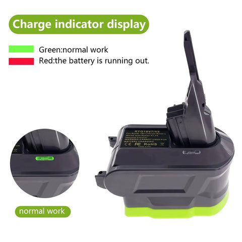 Ryobi 18V High Capacity Battery Adapter For Dyson V7 And V8 Series Vacuums with charge indicator light display