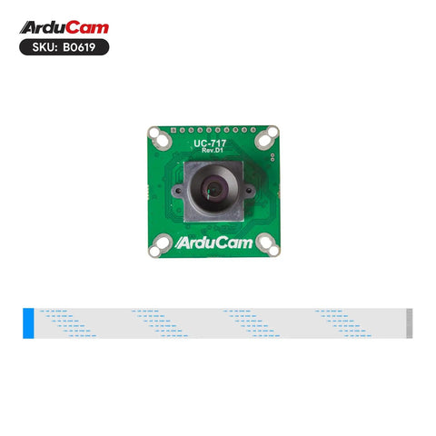 Front view of Global Shutter Raspberry Pi Camera Module with 1.58MP IMX296 sensor and 96 degree M12 lens, Arducam design