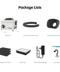 Package contents for Straight Up Heavy Duty Solder Fume Extractor With Beastmode Suction and Washable HEPA Filters.