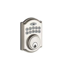 Heritage Electronic Keypad Deadbolt In Satin Stainless Finish, Push Button Lock With Illuminated Keypad, Motor Driven Latch, Supports Up To 10 Passcodes