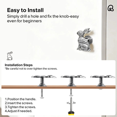 Six Pack Bunny Silver Animal Cabinet Knobs For Cabinets Dressers And Closets, Crystal Accented Drawers Pulls With Easy Install Steps