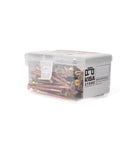 Tough As Nails Ten By Three Inch Deck Screws With Square Robertson Drive And Bugle Heads For Smooth Driving Rock Solid Grips And Rust Busting Protection Using Gilded Zinc Plated Finish In One Hundred Piece Box in clear storage container.
