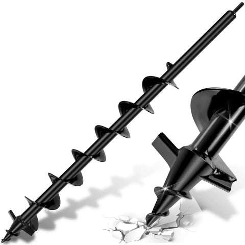Power Through Planting With This Heavy Duty Garden Auger Drill Bit Three Inch Diameter By Thirty Two Inch Length Double Blade Tungsten Steel For Fast Hole Digging Post Holes Bulbs Fences And Umbrella Holes Fits Three Eighths Inch Hex Drive Drills, featuring shiny black double-blade design.