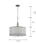 Modern 3 Light Kitchen Chandelier in Brushed Nickel With Drum Shade Gauze Etamine Hanging Pendant Light, diagram view
