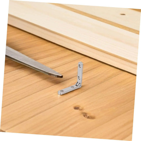 12 Pack Zinc Alloy 90 Degree Folding Hinges For Jewelry Boxes And Small Cabinets, placed on wooden surface, minimalist unmarked design