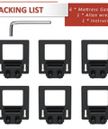 Keep Your Sleep Game Solid With These 6 Pack Heavy Duty Non Slip Mattress Grippers And Adjustable Anti Slide Steel Brackets with an Allen wrench and instruction manual.