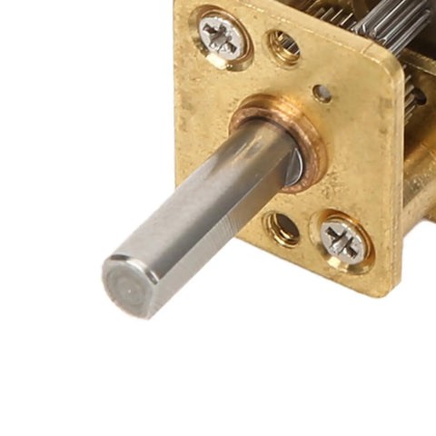 Close-up of a metal gearbox from a 3V Micro Geared DC Motor With Metal Gearbox Tiny Deceleration Gear Reduction High Torque Low Noise