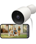 Outdoor Security Camera 1080P For Your Home Weatherproof IP66 With Night Vision Two Way Audio Motion Alerts, displayed with app.