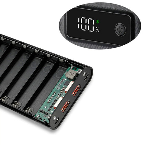 Totally Legit Battery Pack Enclosure With Dual USB Charging Ports For Fast Charge Power Bank Shell showing interior and digital display.
