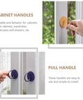 Adhesive Stick On Cabinet Handles 3 Pack Triangle And Hexagon Pull Knobs No Drill Easy Install For Cupboards, Closets, Drawers And Dressers In Kitchen And Home with hand applying orange and blue knobs on glass surface.