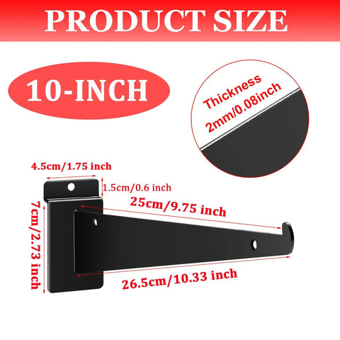 Heavy Duty Slatwall Knife Shelf Brackets 24 Pack 10 Inch Metal Shelf Brackets With Lip detailed dimensions diagram