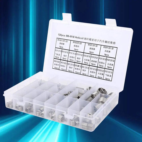 Stainless Steel Thread Repair Kit M6 To M18 With Helicoil Style Inserts Damaged Hole Repair Solution 120 Pcs Plus Storage Case