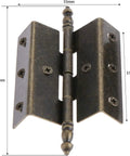 Antique Bronze Hinges Set For Wood Boxes And Cabinets, Vintage Style Door Hardware with 8 Hole Crown Design, 88mm height