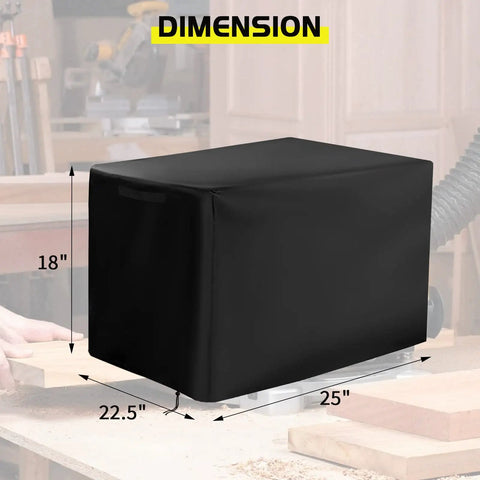 Top Shelf Waterproof Oxford Cloth Thickness Planer Dust Cover For 25 Inch Woodworking Tools shown, dimensions 25x22.5x18 inches.