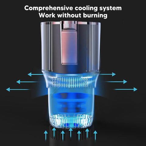 Premium Portable Travel Kettle With Car Power Cord And Bright Digital Display showcases cooling system for safe use.