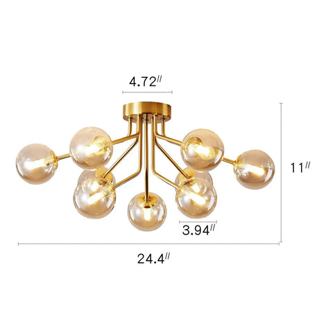 Sleek 9 Light Sputnik Chandeliers With Dope Brass Finish And Glass Globe Orbs Modern Mid Century Ceiling Light Fixture