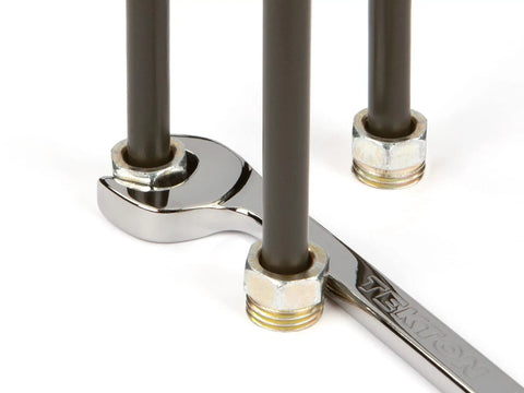 Angle Head Open End Wrench Set, Four Piece 1-1/16 To 1-1/4 Inch Wrenches, 30/60 Degree Angles For Tight Spots, Heavy Duty Build With Easy Access In Confined Spaces, Made In USA wrench on pipe