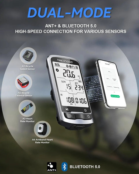 Ultra Thin GPS Bike Computer With 2.3 Inch Laminated Screen Wireless IPX7 Waterproof Bluetooth ANT Plus Cycling Computer
