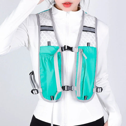 Front view of Go To Hydration Vest For Running And Trail Gear With Multiple Pockets Lightweight Hydration Backpack worn by person