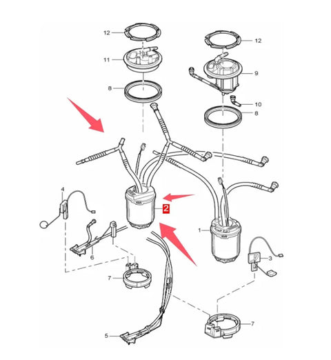 Diagram of Porsche Cayenne Turbo Right Side Fuel Tank Pump Replacement 2007 2010 9PA1 Bolt On Direct Fit With OE Compatibility Part Numbers