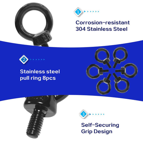 M8 Eye Bolts Eight Pack Beefy Heavy Duty Lifting Eyes Stainless Steel 304 Corrosion Resistant For Machinery Outdoor