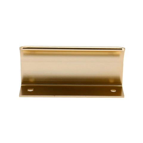 Front view of brushed gold Arc Finger Edge Pulls Aluminum Back Mount Concealed Tab Pull Handles for cabinets 3.15 inch