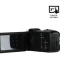 Side view of Dope 4K Video Camera WiFi Ultra HD Camcorder with 18x digital zoom and 3 inch IPS touchscreen, black color.