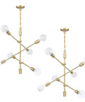 Two Pack Six Light Dope Modern Sputnik Ceiling Fixture Set In Gold Bronze Brushed Brass displaying full design with chain