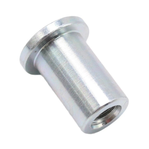 Built Tough M8 X 25mm Top Hat Threaded Insert Sleeve Nut designed for welding and metal fabrication, showing a shiny aluminum finish.