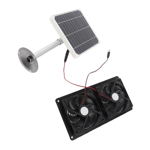 20W Solar Panel Dual Exhaust Fan Kit For Tiny Spaces With Efficient Cooling For Greenhouse, Chicken Coop, Shed And Pet House, High Energy Conversion, Aluminum Alloy ABS Construction
