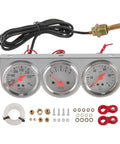 2 inch triple gauge car dash kit including oil pressure, water temperature, and voltmeter with white face dial for easy car and truck installation.
