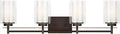 Elmwood Park Four Light Vanity Fixture In Bronze Finish For Bathroom, 31.25 Inch Wide Wall Mount Bath Lighting, front view.